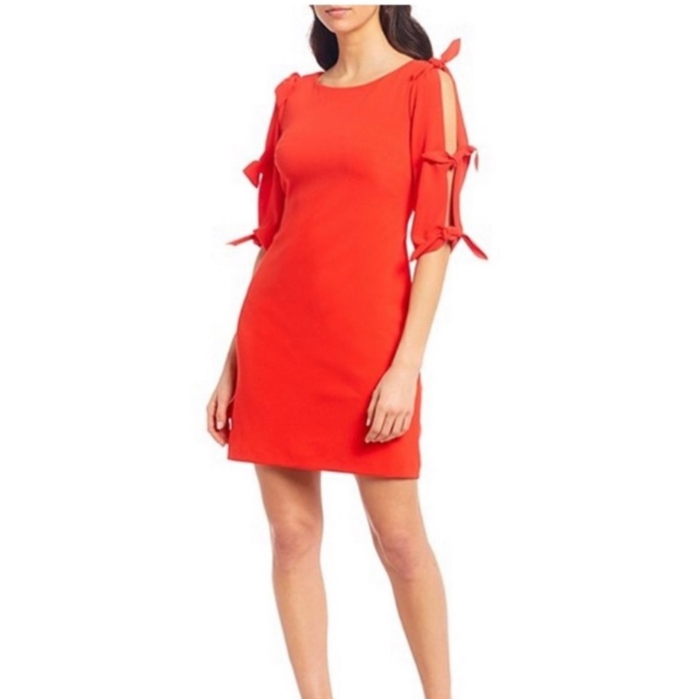 Vince Camuto Sydney Red Tie-Sleeve Shift Dress Size Medium Holiday Party Office